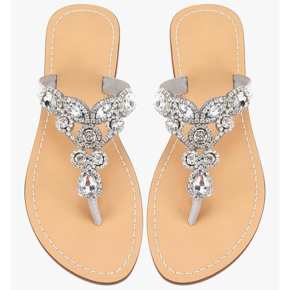 AIJIVOU Women’s Rhinestone Flat Sandals Size 9/10
